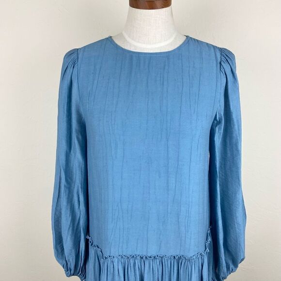 Altar’d State Long Sleeve Boho Keyhole Ruffle Dress - Blue - Picture 3 of 6